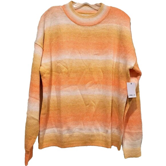 O'Neill Long Sleeve Knitted Sweater Striped Orange Yellow Sz S NWT Casual Beach - Picture 1 of 11
